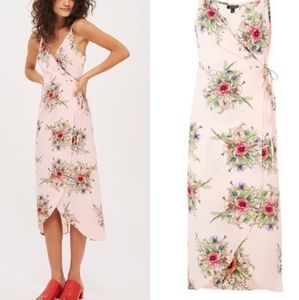 Topshop Pink Floral Sleeveless Wrap Dress Sz 2